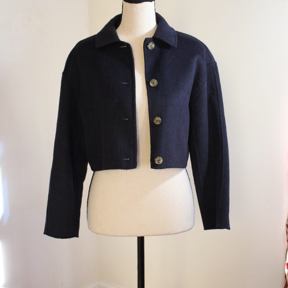 Zara,  cropped wool blend Coat Navy blue color - Picture 6 of 11